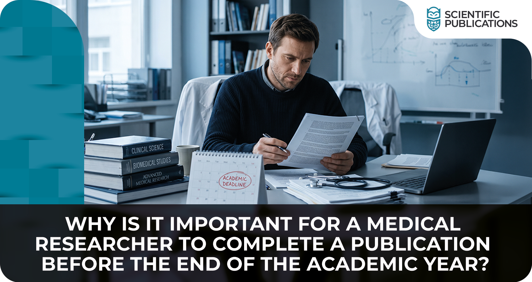 Why is it important for a medical researcher to complete a publication before the end of the academic year?