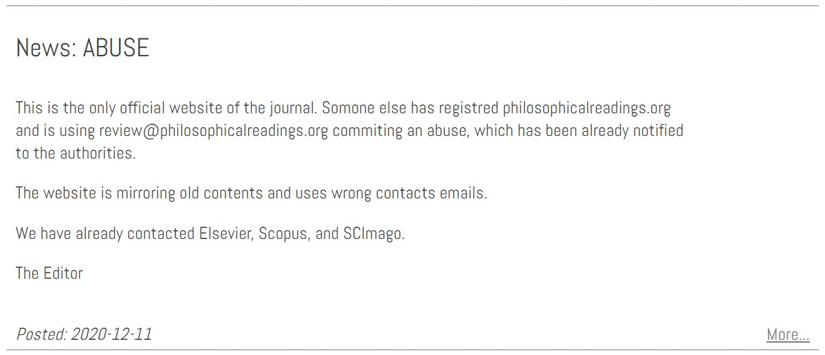«Philosophical Readings» опубликовал новость о мошенниках